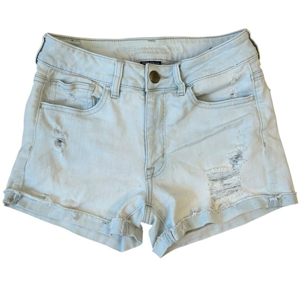 American Eagle Light Wash Hi-Rise Shortie Denim Jean Shorts Size 6